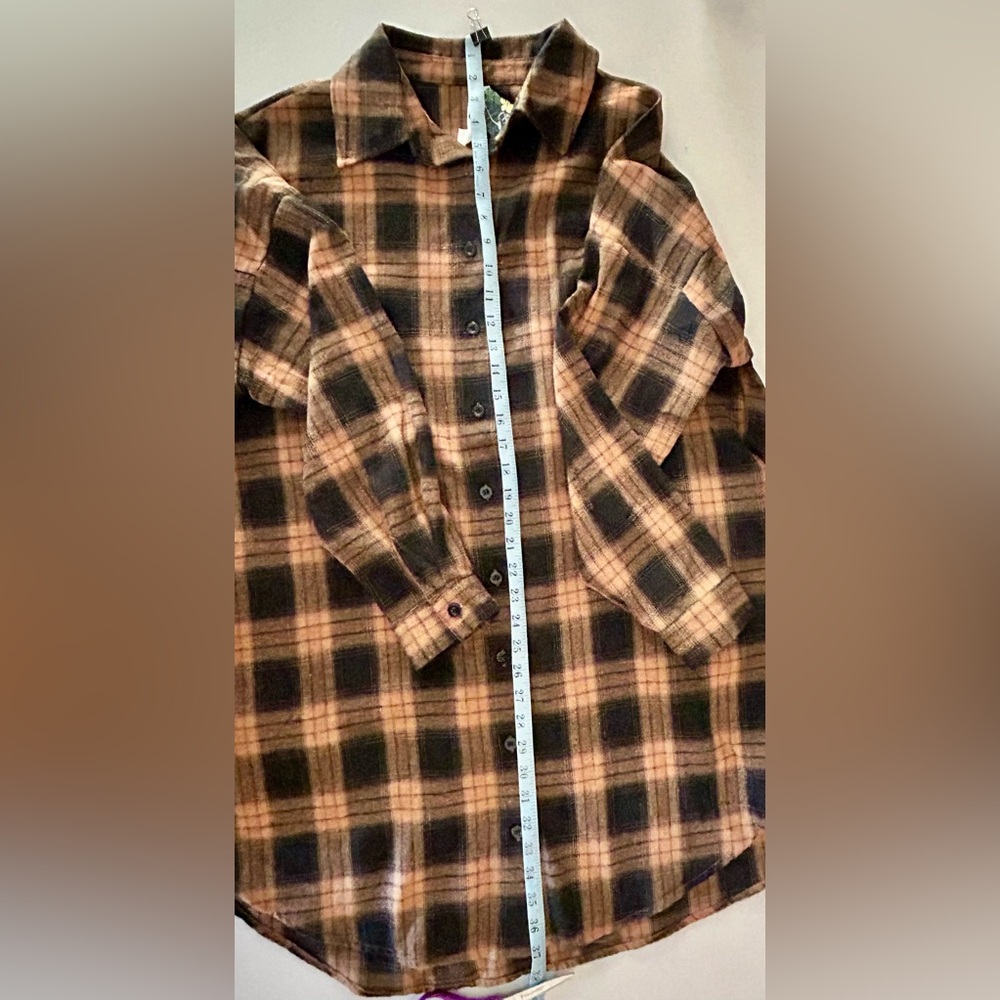 NWT BLOOMING JELLY Black & Caramel Plaid Boyfriend Shirt. Women’s Small Juniors - Picture 8 of 10